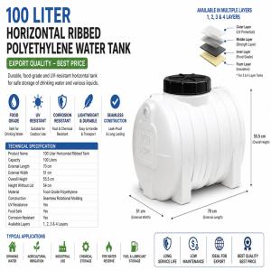 Horizontal Water Tank 100 Liter Ribbed Polyethylene | Export Supplier